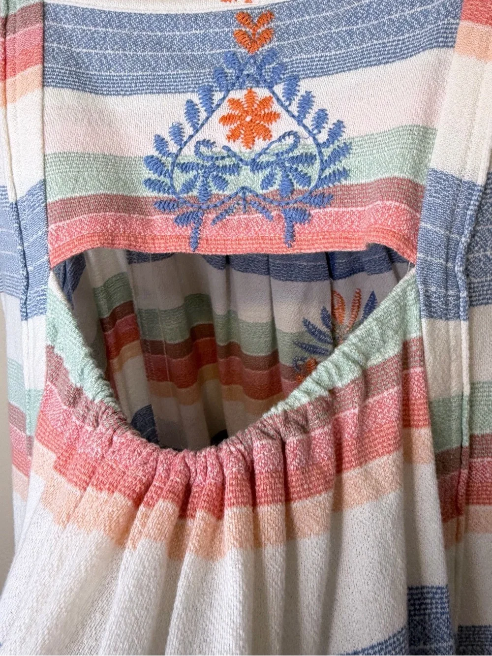 FP | Cotton Multicolor Vintage Striped Floral Embroidery Cropped Swing Tank Top - Picture 10 of 13
